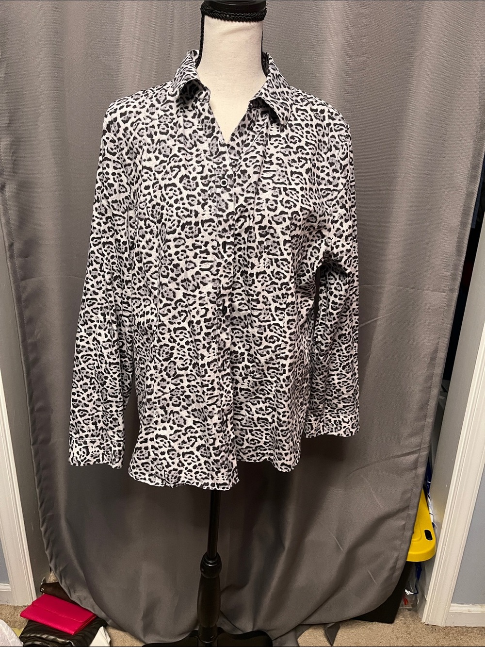 Chico's White and Black Leopard-Print Shirt Jacket
